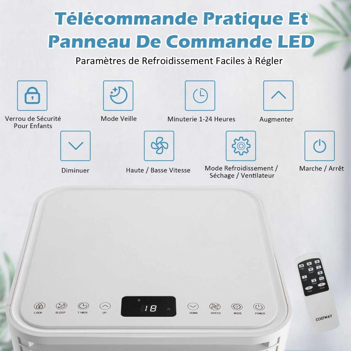 Climatiseur Mobile 4 En 1 Refroidissement Déshumidification Ventilateur 7000BTU 2 Vitesses Mode Veille Minuterie 24 H Noir/Blanc