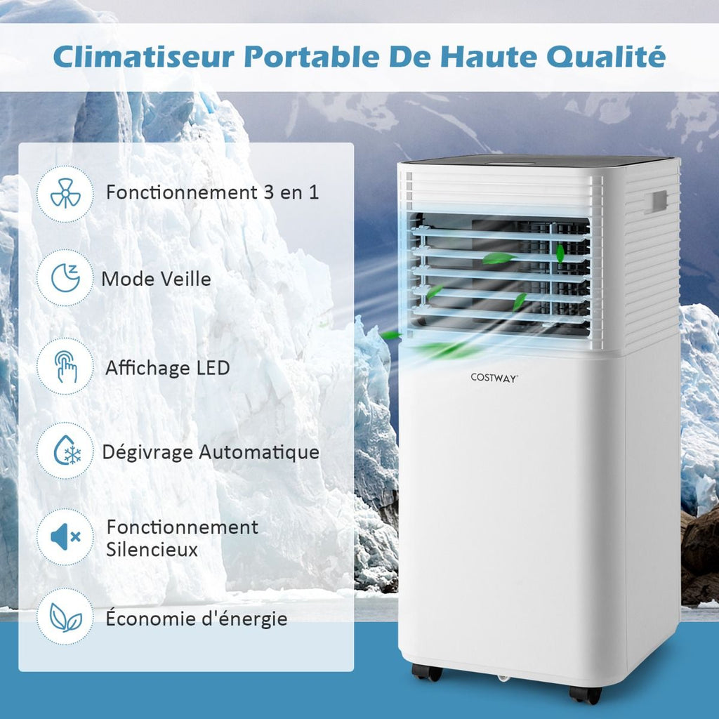 Climatiseur Mobile 4 En 1 Refroidissement Déshumidification Ventilateur 7000BTU 2 Vitesses Mode Veille Minuterie 24 H Noir/Blanc