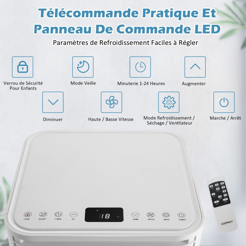 Climatiseur Mobile 4 En 1 Refroidissement Déshumidification Ventilateur 9000BTU 2 Vitesses Mode Veille Minuterie 24 H Blanc/Noir