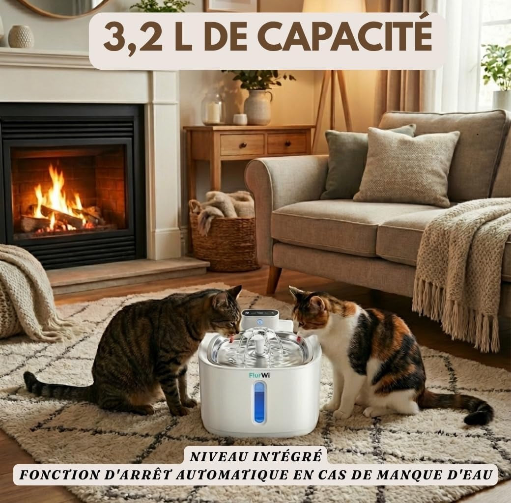 Fontaine D'Eau Pour Animaux De Compagnie, 3,2 L, Distributeur Automatique Avec Capteur, Filtration Multiple, Rechargeable USB, Silencieux