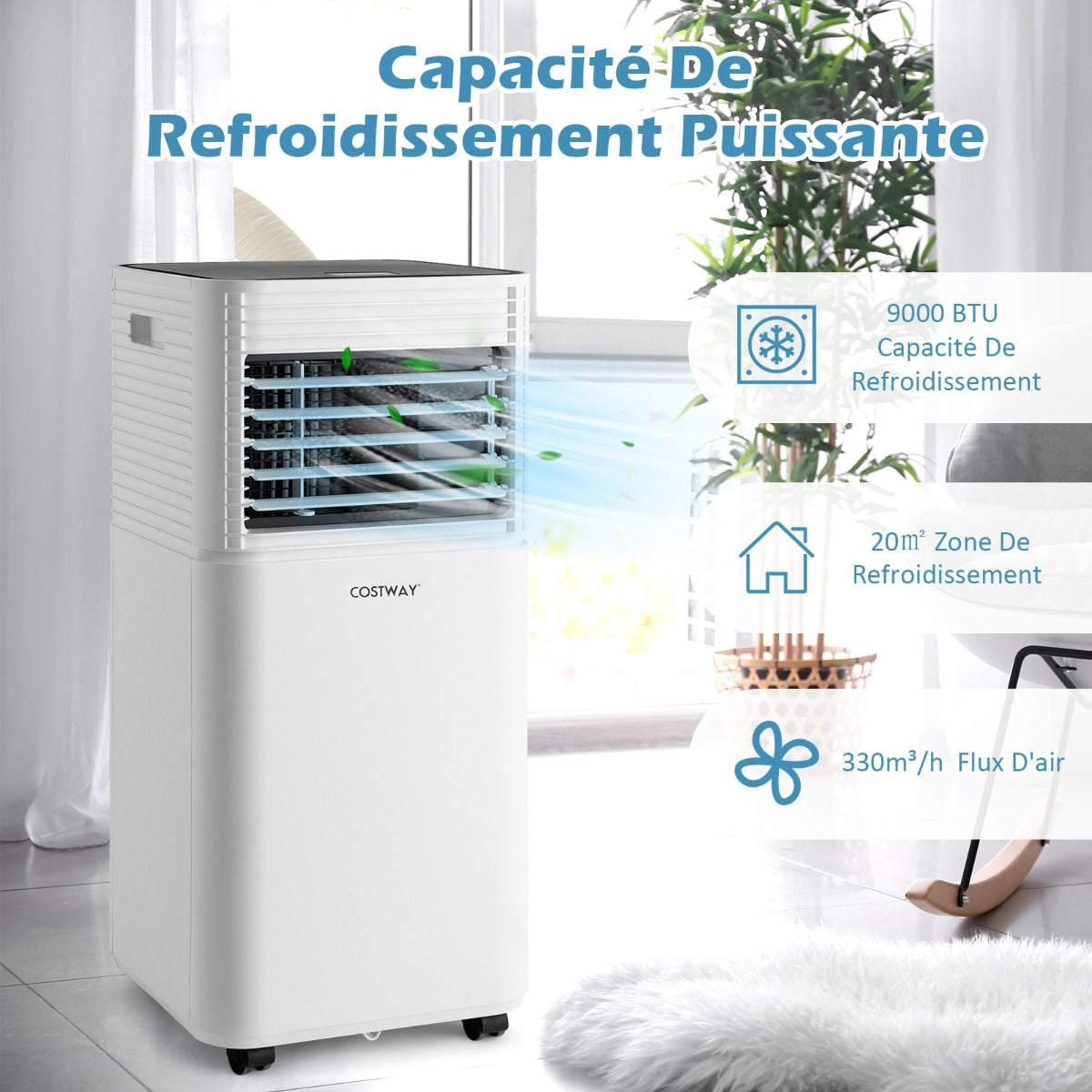 Climatiseur Mobile 4 En 1 Refroidissement Déshumidification Ventilateur 7000BTU 2 Vitesses Mode Veille Minuterie 24 H Noir/Blanc