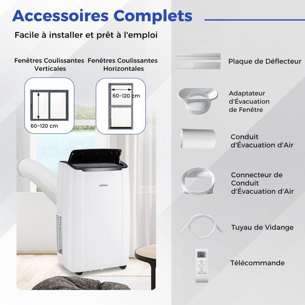 Climatiseur Mobile 12000 BTU 4 En 1 Refroidissement Chauffage Ventilateur Déshumidificateur Minuterie 24H Pour Jusqu'À 42M²