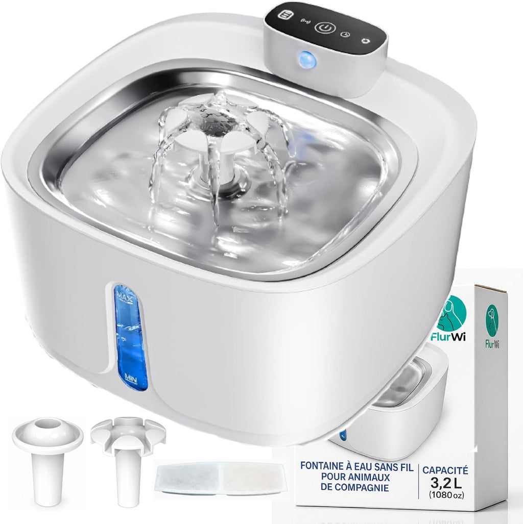 Fontaine D'Eau Pour Animaux De Compagnie, 3,2 L, Distributeur Automatique Avec Capteur, Filtration Multiple, Rechargeable USB, Silencieux