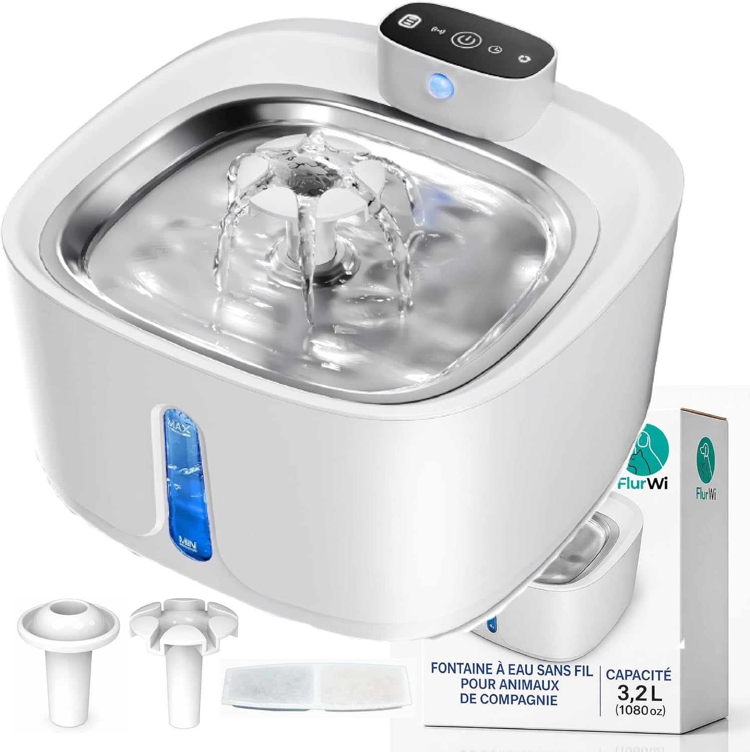 Fontaine D'Eau Pour Animaux De Compagnie, 3,2 L, Distributeur Automatique Avec Capteur, Filtration Multiple, Rechargeable USB, Silencieux