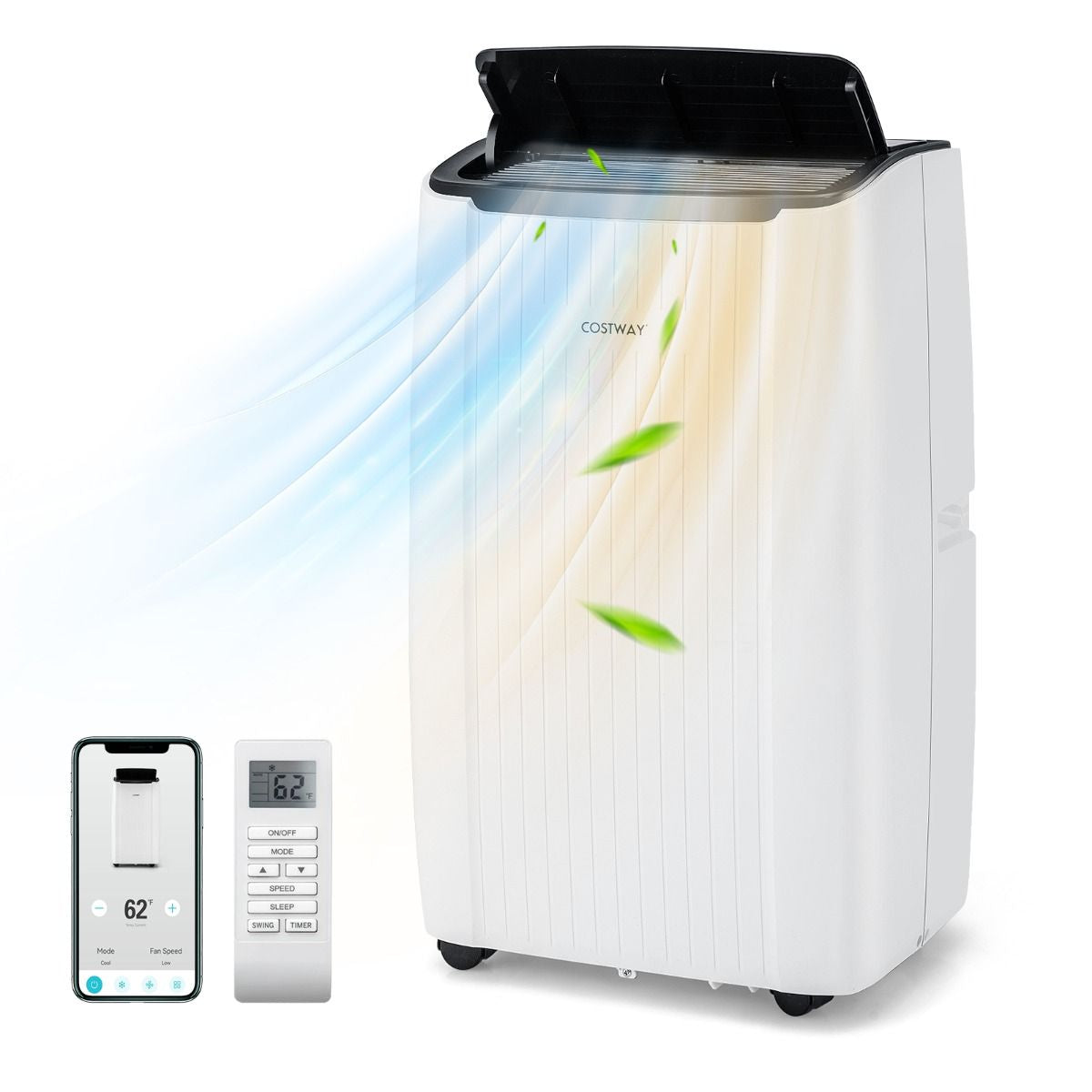 Climatiseur Mobile 12000 BTU 4 En 1 Refroidissement Chauffage Ventilateur Déshumidificateur Minuterie 24H Pour Jusqu'À 42M²