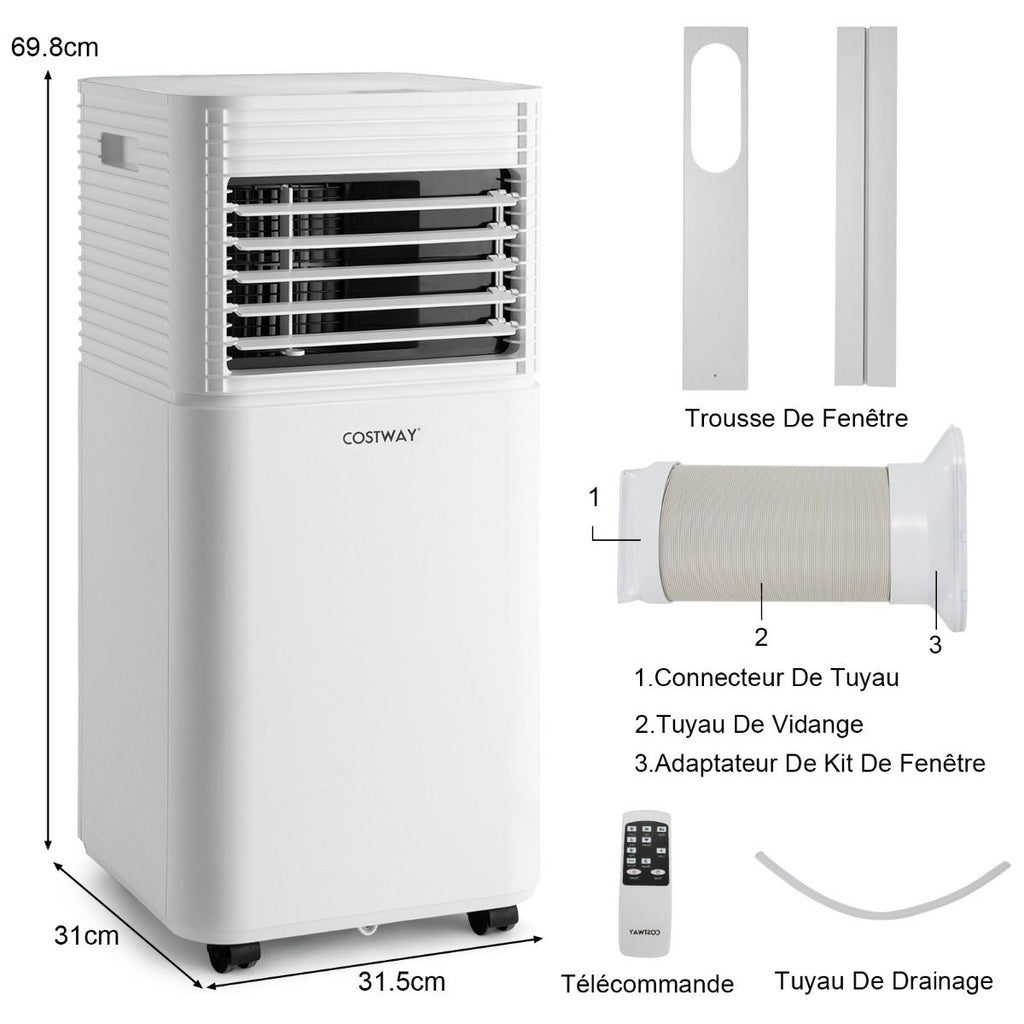 Climatiseur Mobile 4 En 1 Refroidissement Déshumidification Ventilateur 7000BTU 2 Vitesses Mode Veille Minuterie 24 H Noir/Blanc