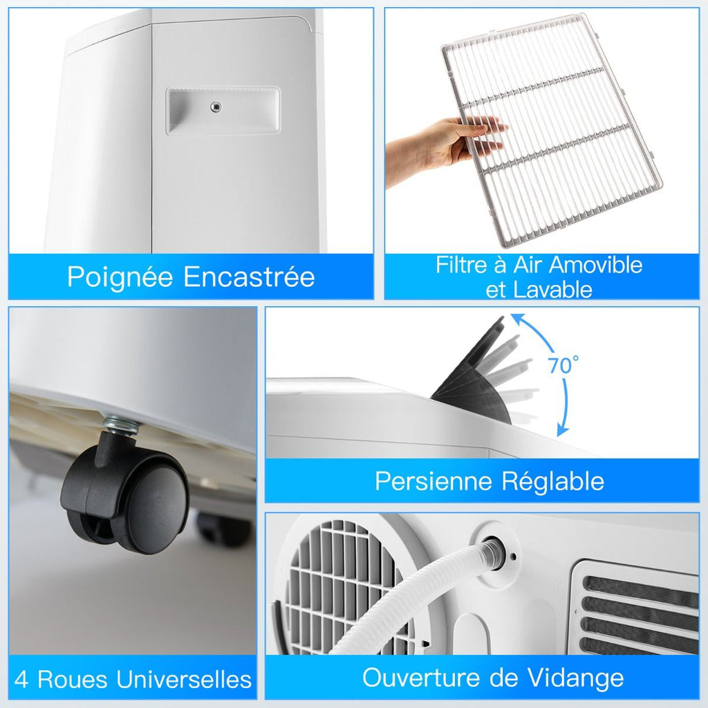 5 En 1 Climatiseur Mobile 16 À 32℃ 16000BTU R290 4 Modes Ventilateur Déshumidificateur Rafraîchisseur Et Chauffage Blanc