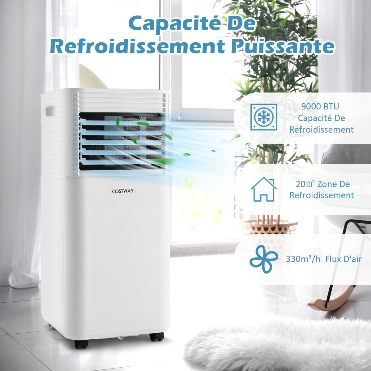 Climatiseur Mobile 4 En 1 Refroidissement Déshumidification Ventilateur 7000BTU 2 Vitesses Mode Veille Minuterie 24 H Noir/Blanc