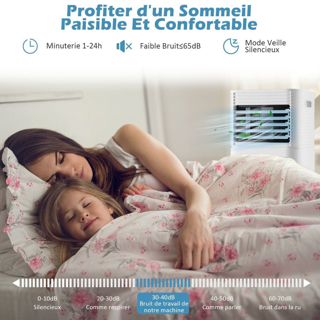 Climatiseur Mobile 4 En 1 Refroidissement Déshumidification Ventilateur 7000BTU 2 Vitesses Mode Veille Minuterie 24 H Noir/Blanc