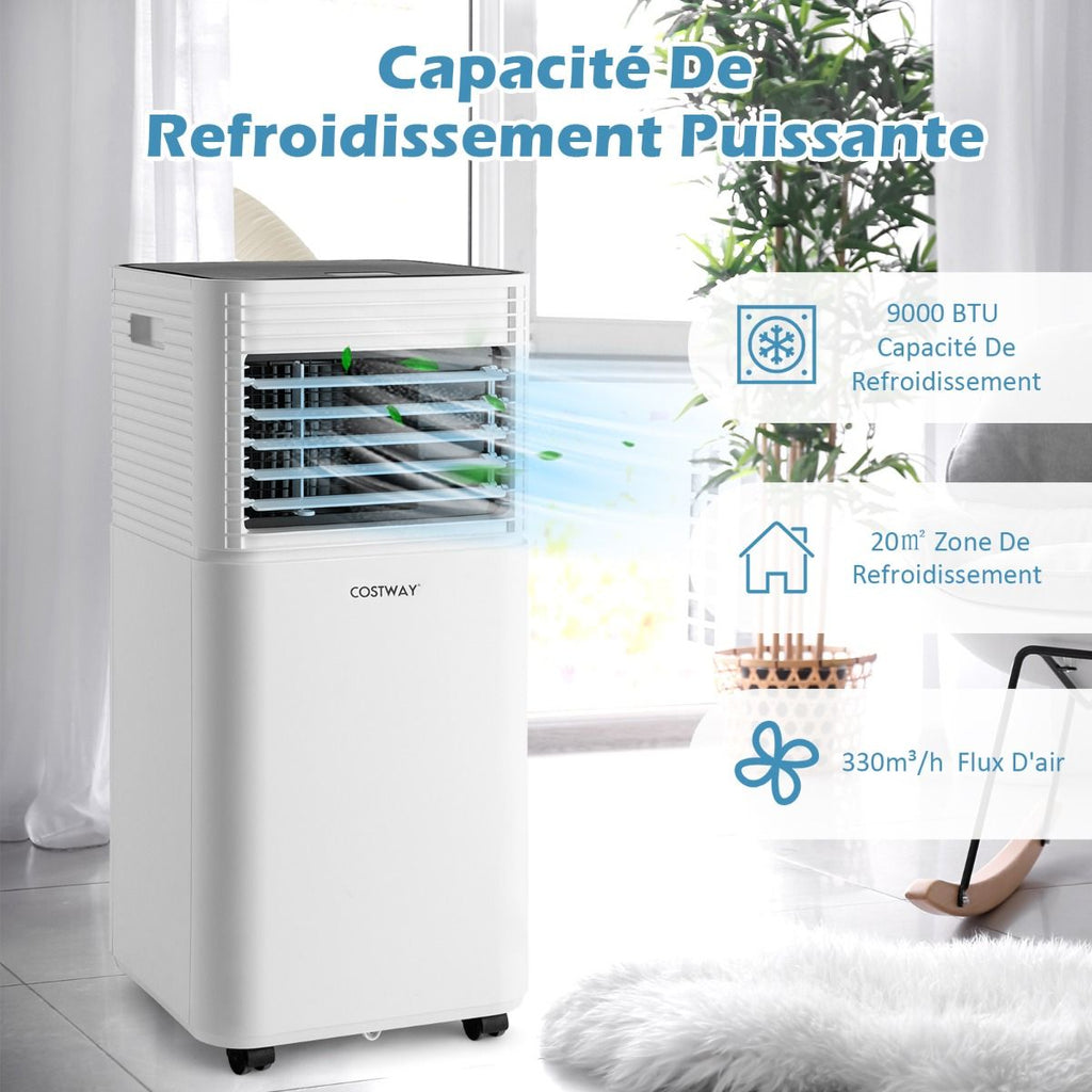 Climatiseur Mobile 4 En 1 Refroidissement Déshumidification Ventilateur 9000BTU 2 Vitesses Mode Veille Minuterie 24 H Blanc/Noir