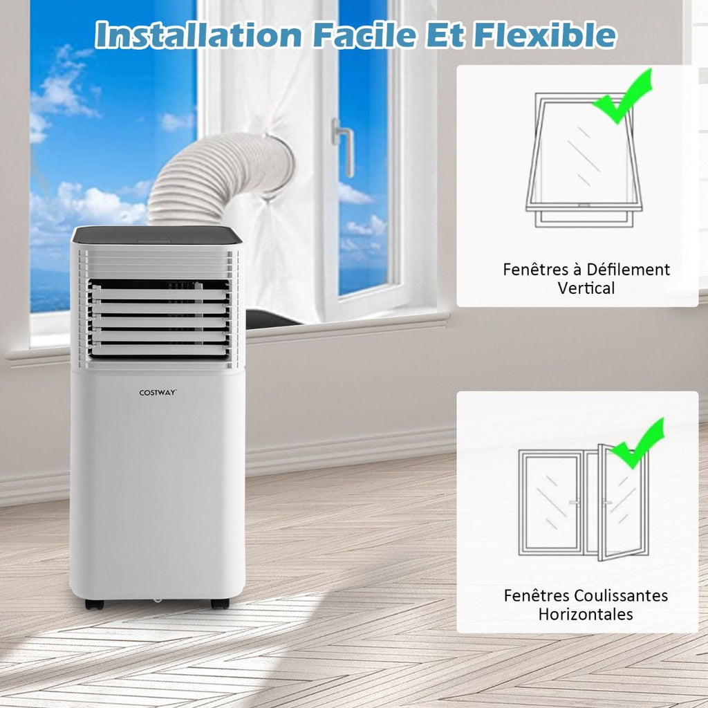 Climatiseur Mobile 4 En 1 Refroidissement Déshumidification Ventilateur 7000BTU 2 Vitesses Mode Veille Minuterie 24 H Noir/Blanc